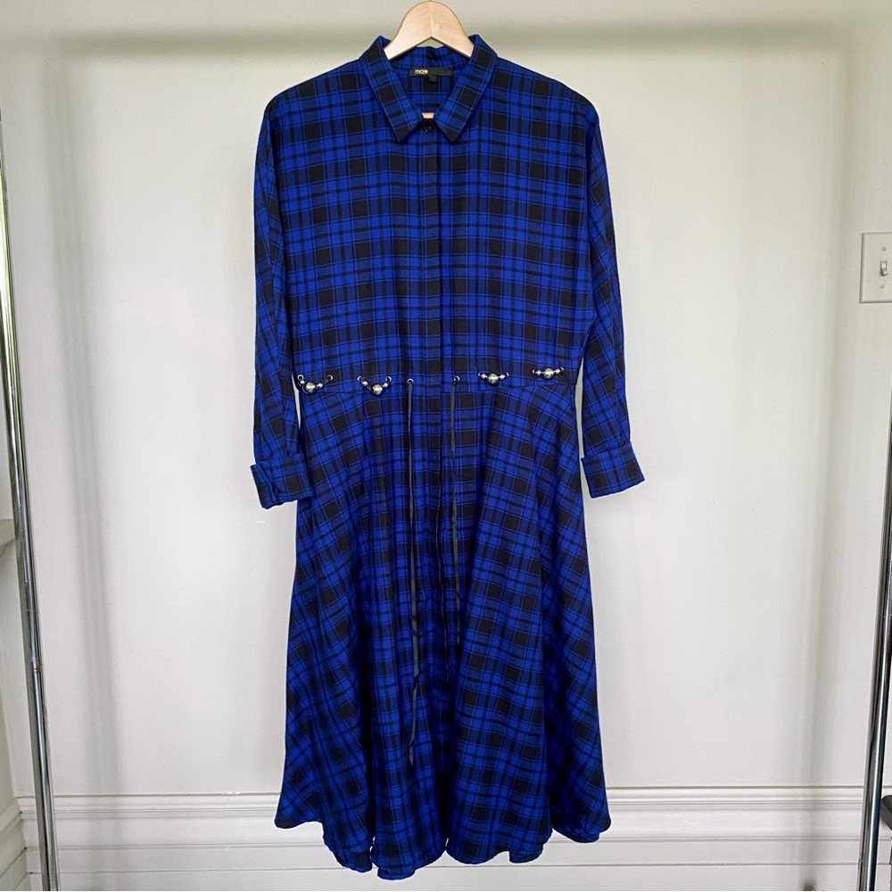 Maje Rebel Carreaux belted check cotton-flannel midi dress. 💙 - Picture 5 of 11